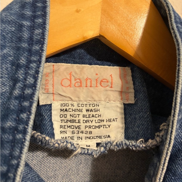 Vintage Dark Blue Bomber Jean Jacket Size Medium Stranger Things Puff Shoulder - Picture 9 of 9